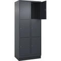 3er-Schließfachschrank Evolo PLUS, 2 Abteile, grau, B 800 mm, 6 Fächer, mit Bodensockel, Zylinderschloss