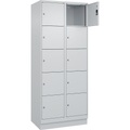 5er-Schließfachschrank Evolo PLUS, 2 Abteile, lichtgrau, B 800 mm, 10 Fächer, mit Bodensockel, Zylinderschloss