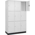 3er-Schließfachschrank Evolo PLUS, 3 Abteile, weiß, B 1200 mm, 9 Fächer, mit Bodensockel, Zylinderschloss