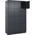 4er-Schließfachschrank Evolo PLUS, 3 Abteile, grau, B 1200 mm, 12 Fächer, mit Bodensockel, Zylinderschloss