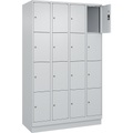 4er-Schließfachschrank Evolo PLUS, 4 Abteile, lichtgrau, B 1200 mm, 16 Fächer, mit Bodensockel, Zylinderschloss