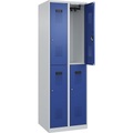 C+P Doppelstock-Spind Evolo PLUS, 2 Abteile, lichtgrau / enzianblau, B 600 mm, mit Bodengleitern, Zylinderschloss