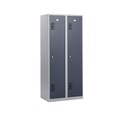 QUIPO Garderobenschrank Breite 800 mm, 2 Abteile à 398 mm, mit Vorhängeschlossvorrichtung Korpus lichtgrau / Türen basaltgrau