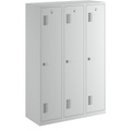 QUIPO Garderobenschrank Breite 1200 mm, 3 Abteile à 398 mm, mit Vorhängeschlossvorrichtung komplett lichtgrau
