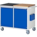 RAU Werkbank, fahrbar 2 Türen, Arbeitsfläche Holz / Metall lichtgrau / enzianblau