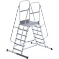 EUROKRAFT Alu-Podestleiter beidseitig begehbar, fahrbar 2 x 6 Stufen
