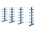 EUROKRAFT Kragarmregal mit identischer Kragarm-Länge Regallänge 4050 mm zweiseitig, enzianblau