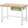EUROKRAFT Werkbank, höhenverstellbar, mit Buchemassivplatte 1 Schublade Breite 1500 mm, anthrazit / blau