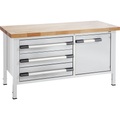EUROKRAFT Werkbank, höhenverstellbar Breite 1500 mm, 3 Schubladen 180 mm, 1 Tür grau