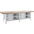 EUROKRAFT Werkbank, höhenverstellbar Breite 3000 mm, 6 Schubladen grau