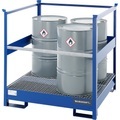 EUROKRAFT, EUROKRAFT Fass-Auffangwanne für Transport und Lagerung Rücken- und Seiten-Stahlrahmen offen, stapelbar für 4 Fässer, blau