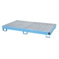 Regal-Bodenwanne 240 l Auffangvolumen, LxBxH 2150 x 1300 x 225 mm mit Gitterrost, blau lackiert