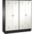 CP EVOLO Garderobenschrank, zueinander schlagende Türen 4 Abteile, Abteilbreite 400 mm, mit Sockel schwarzgrau / reinweiß