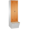 CP EVOLO Garderobenschrank, zueinander schlagende Türen, mit Aufbewahrungsbox 2 Abteile, Abteilbreite 300 mm lichtgrau / gelborange