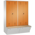 CP EVOLO Garderobenschrank, zueinander schlagende Türen, mit Aufbewahrungsbox 4 Abteile, Abteilbreite 400 mm lichtgrau / gelborange