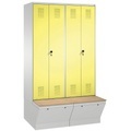 CP EVOLO Garderobenschrank, zueinander schlagende Türen, mit Aufbewahrungsbox 4 Abteile, Abteilbreite 300 mm lichtgrau / schwefelgelb