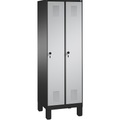 CP EVOLO Aufbewahrungsschrank, mit Füßen 2 Abteile, Abteilbreite 300 mm, mit 8 Fachböden schwarzgrau / weißaluminium