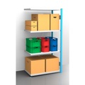 EUROKRAFT Fachboden-Steckregal, blau / verzinkt Regalhöhe 2000 mm, Fachbodenbreite 965 mm Anbauregal, Fachbodentiefe 650 mm