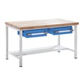 EUROKRAFT Werkbank, höhenverstellbar mit Schubladen Breite 1500 mm, grau / blau