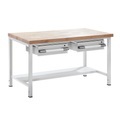 EUROKRAFT Werkbank, höhenverstellbar mit Schubladen Breite 1500 mm, grau