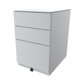 BISLEY Rollcontainer Note™, mit 2 Universalschubladen, 1 Hängeregistratur HxBxT 652 x 420 x 565 mm, mit Top verkehrsweiß