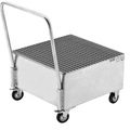 QUIPO Fahrbare Auffangwanne aus Stahlblech LxB 800 x 800 mm, 1 x 200-l-Fass stehend feuerverzinkt