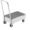 QUIPO Fahrbare Auffangwanne aus Stahlblech LxB 800 x 500 mm, 2 x 60-l-Fass stehend feuerverzinkt