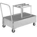 QUIPO Fahrbare Auffangwanne aus Stahlblech LxB 1200 x 800 mm, 1 x 200-l-Fass liegend feuerverzinkt