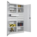 Schwerlastschrank, Höhe 1950 mm 6 Fachböden, 8 Schubladen grau