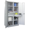 Schwerlastschrank, Höhe 1950 mm 6 Fachböden, 6 Schubladen grau