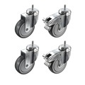 Proroll Gummireifen thermoplastisch, Set-Angebot 4 x Lenkrollen, 2 x mit Doppelstopp, mit Gewindestift Rad-Ø x Breite 75 x 25 mm