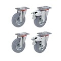 Wicke Vollgummi-Reifen, Set-Angebot 2 x Lenkrolle und 2 x Lenkrolle mit Doppelstopp Rad-Ø x Breite 80 x 25 mm