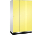 CP CAMBIO Garderobenschrank mit Stahlblech-Türen 3 Abteile, Breite 1200 mm Korpus lichtgrau / Tür schwefelgelb