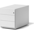 BISLEY Rollcontainer Note™, mit 3 Universalschubladen HxBxT 495 x 420 x 775 mm, mit Griffleiste verkehrsweiß