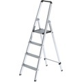 Guenzburger Alu-Stufenstehleiter, einseitig begehbar mit ergonomisch geformtem Holm und Ablageschale 4 Stufen
