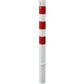 Absperrpfosten, 70 x 70 mm, weiß / rot herausnehmbar mit Profilzylinder mit 1 Öse