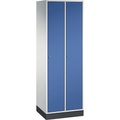 CP INTRO Stahl-Garderobenschrank Breite 620 mm, 2 Abteile Korpus lichtgrau, Türen enzianblau