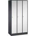CP INTRO Stahl-Garderobenschrank Breite 920 mm, 3 Abteile Korpus schwarzgrau, Türen lichtgrau