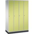 CP INTRO Stahl-Garderobenschrank Breite 1220 mm, 4 Abteile Korpus lichtgrau, Türen viridingrün