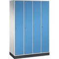 CP INTRO Stahl-Garderobenschrank Breite 1220 mm, 4 Abteile Korpus lichtgrau, Türen lichtblau