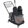 Nasswischwagen LxB 420 x 650 mm, Kunststoff, 2 x 17-l-Doppelfahreimer mit Schubbügel, Doppelbacken-Mopp-Presse