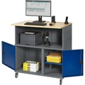 RAU PC-Tisch mit Mitteltrennwand, mit Fahrsatz anthrazit-metallic / enzianblau RAL 5010