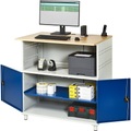 RAU PC-Tisch mit durchgehendem Fachboden lichtgrau RAL 7035 / enzianblau RAL 5010
