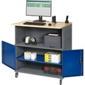 RAU PC-Tisch mit durchgehendem Fachboden, mit Fahrsatz anthrazit-metallic / enzianblau RAL 5010
