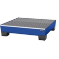 EUROKRAFT Stahl-Auffangwanne mit PP-Füßen LxBxH 1240 x 1210 x 295 mm blau, mit Gitterrost