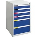 Schubladenschrank Breite 500 mm, 6 Schubladen lichtgrau / enzianblau