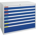 Schubladenschrank Breite 1000 mm, 7 Schubladen lichtgrau / enzianblau