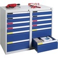Schubladenschrank Breite 1000 mm, 12 Schubladen lichtgrau / enzianblau