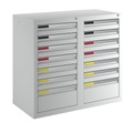 Schubladenschrank Breite 1000 mm, 14 Schubladen lichtgrau