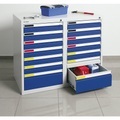 Schubladenschrank Breite 1000 mm, 14 Schubladen lichtgrau / enzianblau